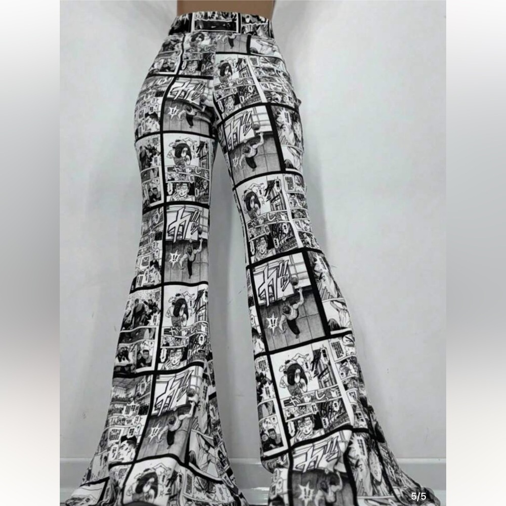 Graphic Black and White Flared Pants